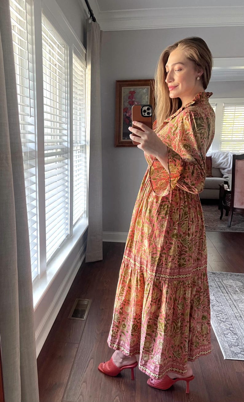 Button-up open dress | hand block printed maxi dress | cotton long maxi | bohemian dresses