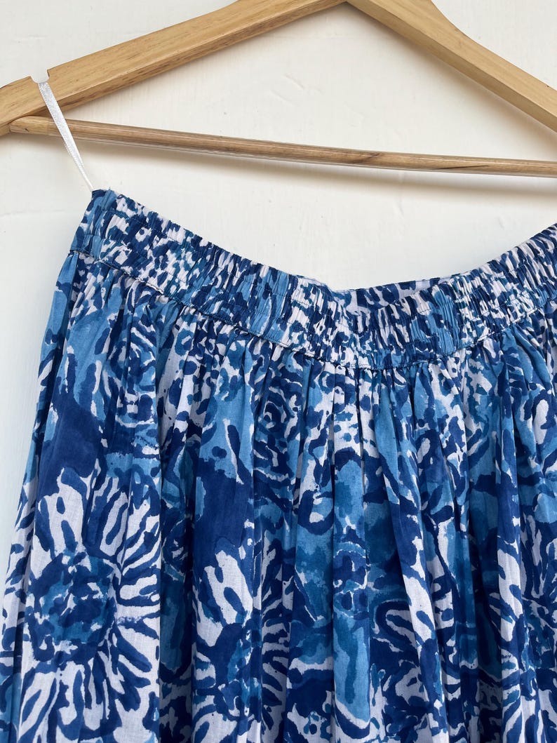White Blue Boho Cotton Skirt For Summer