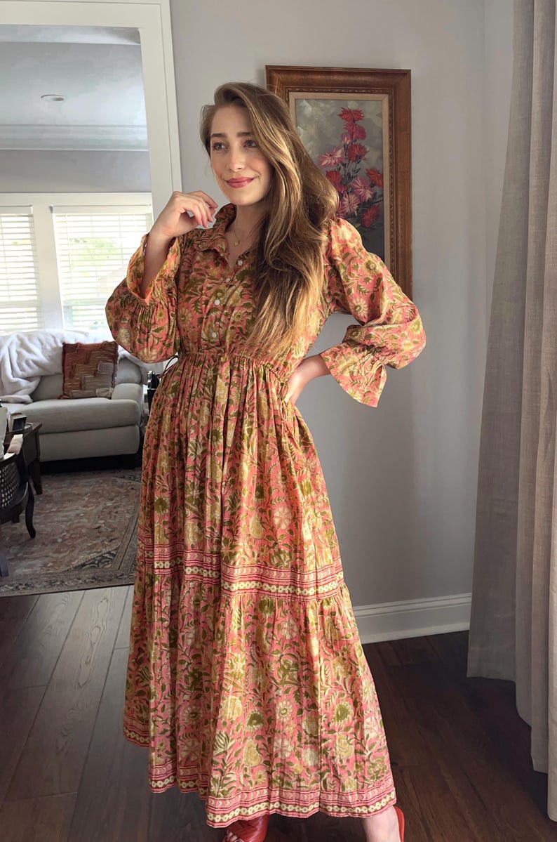 Button-up open dress | hand block printed maxi dress | cotton long maxi | bohemian dresses