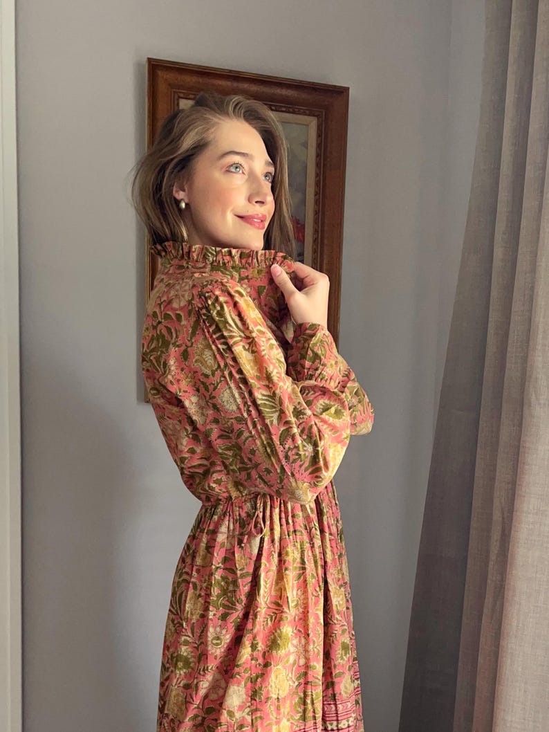Button-up open dress | hand block printed maxi dress | cotton long maxi | bohemian dresses