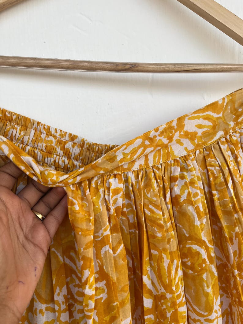 Yellow Cotton Maxi Skirt, Boho Women's Clothing, Floral Skirt