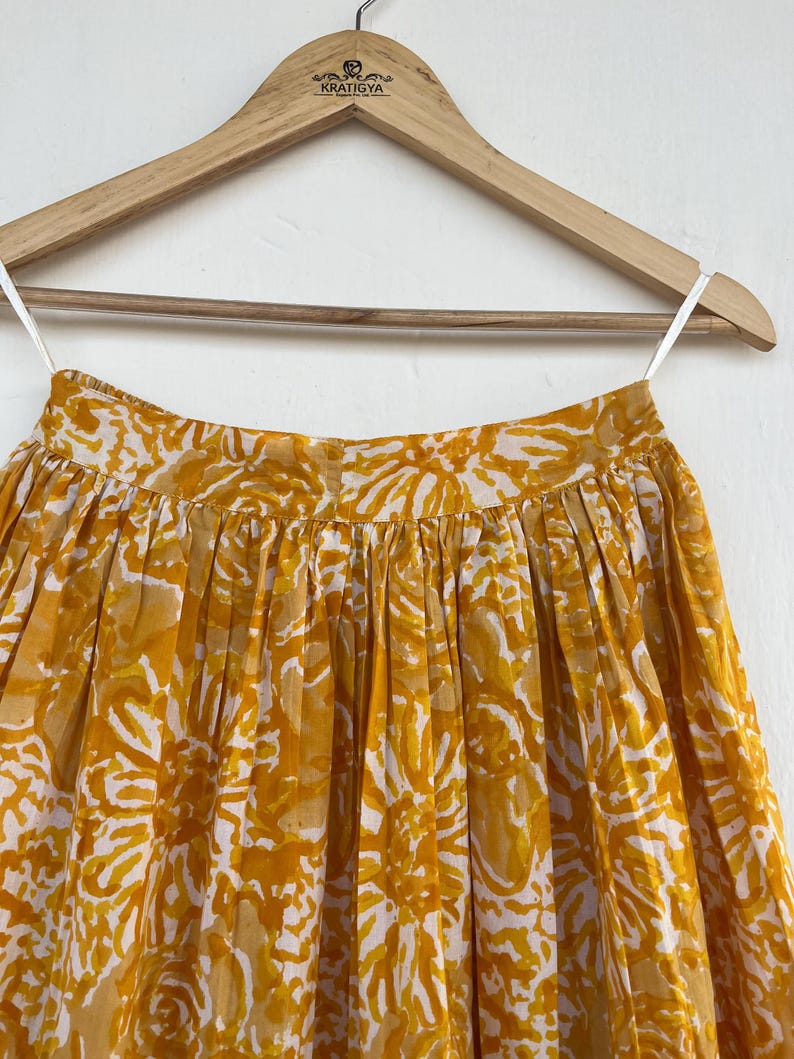 Yellow Cotton Maxi Skirt, Boho Women's Clothing, Floral Skirt