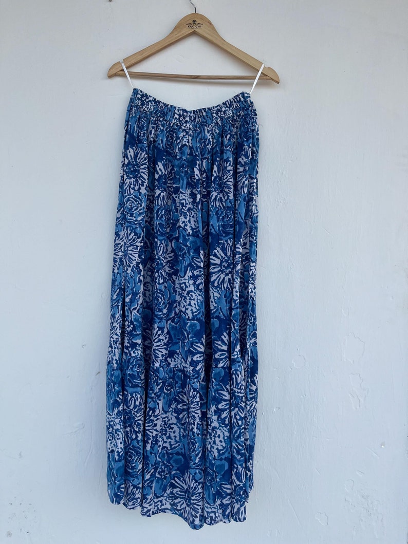White Blue Boho Cotton Skirt For Summer