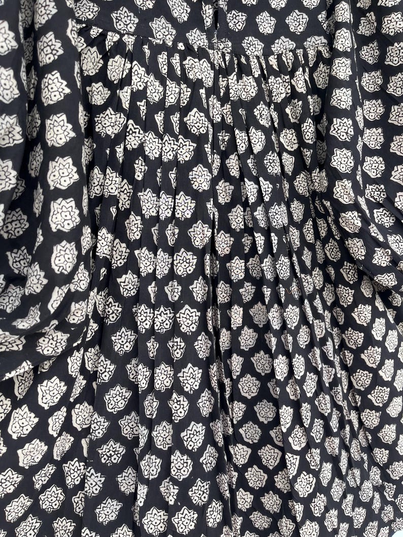 Black floral dress, Hand block printed mini