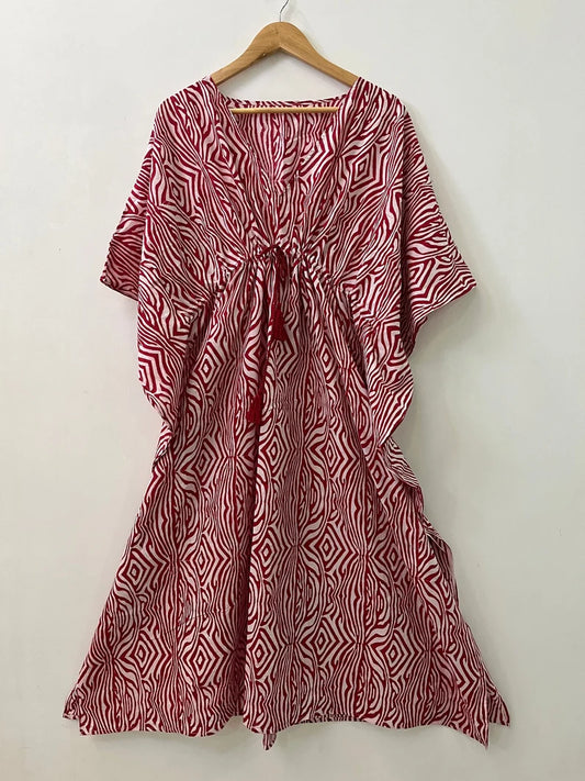 Red Comfy kaftan dress | Hand block printed kaftan | kaftan dress | Indian cotton kaftan maxi