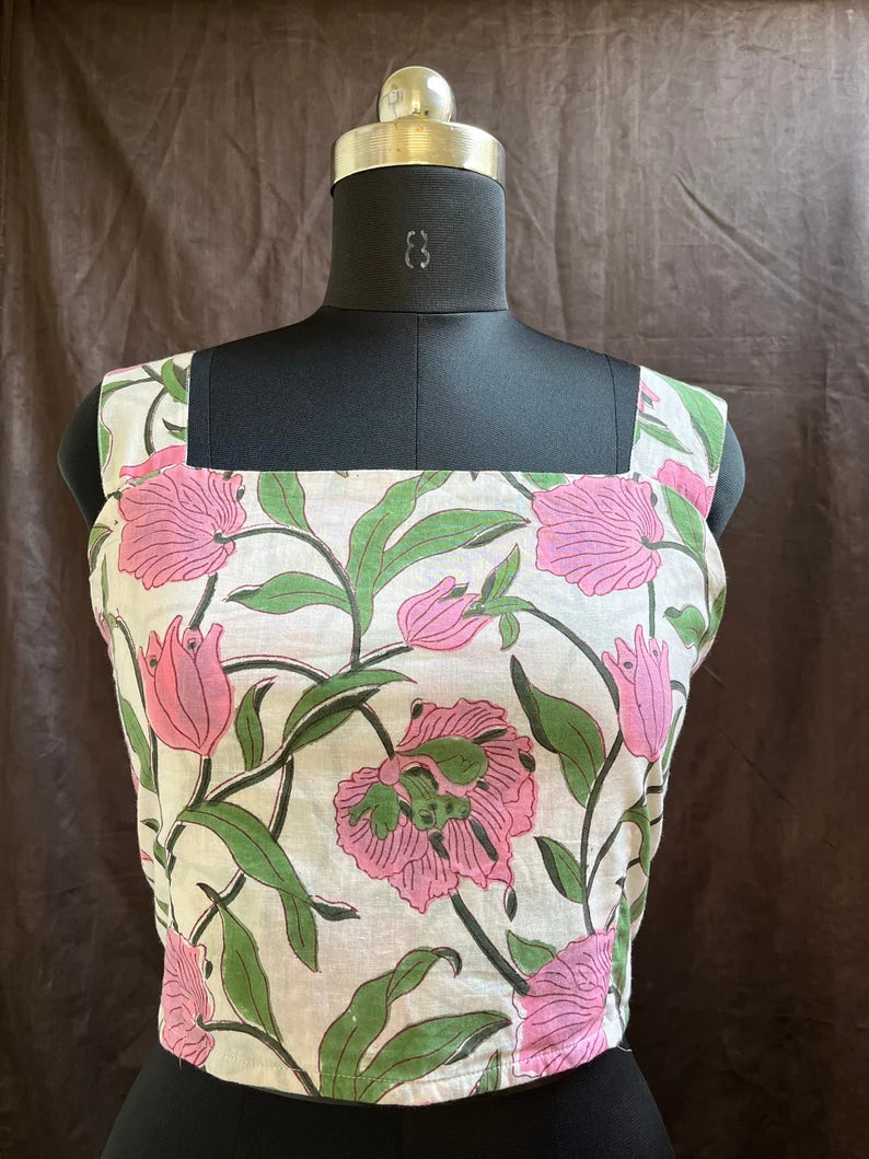 Block Printed Top | Cotton Crop Top | Shirred top