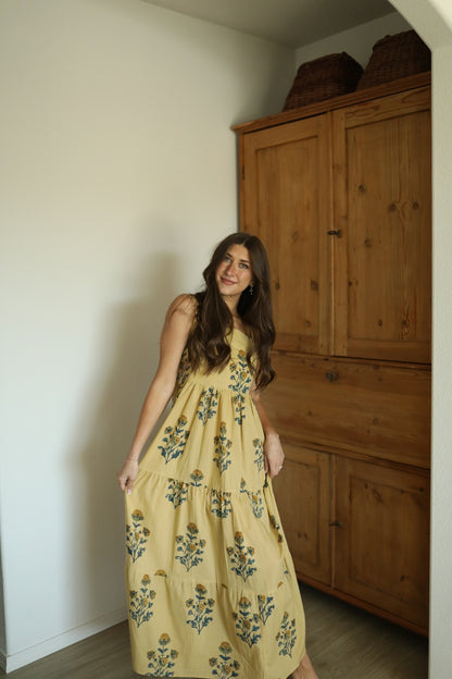 Hand Block Printed Backless Long Cotton Maxi Dress