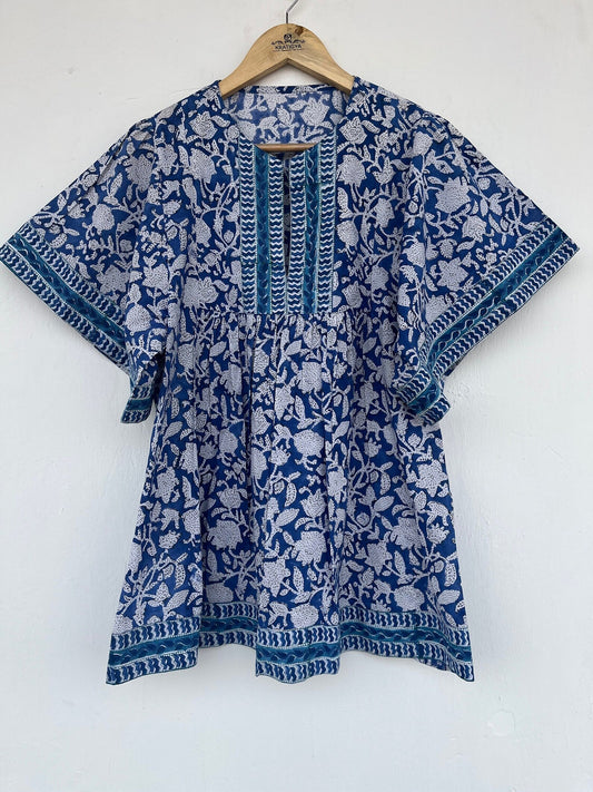 Cotton hand block printed blouse | border long top | bohemian blouses | kimono sleeves long blouse