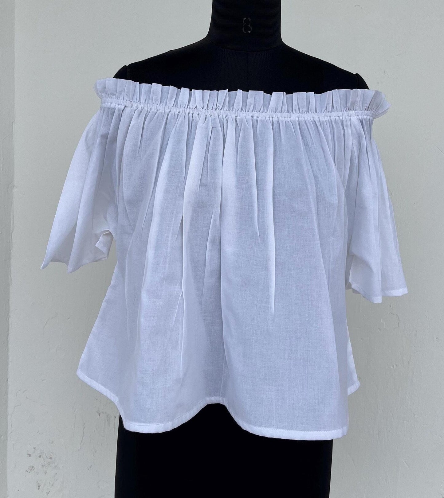 Cotton white top - women's off-shoulder top - ruffle top