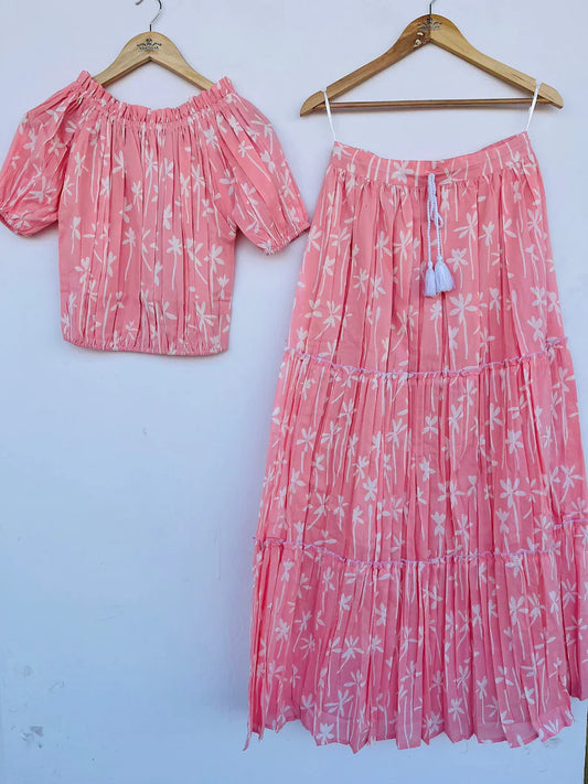 Cotton skirt set | hand block print outfit | skirt and top set | cotton set | cute cotton sets women