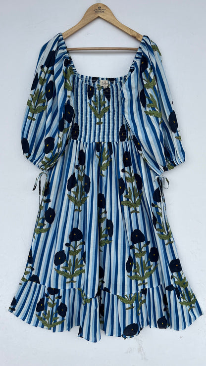 Blue Floral Boho Summer Maxi Dress