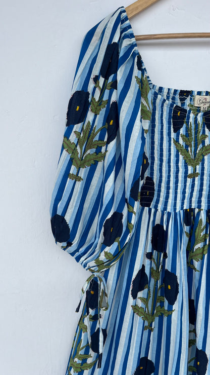 Blue Floral Boho Summer Maxi Dress