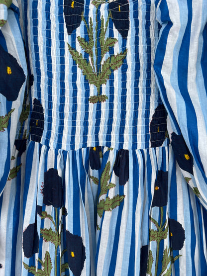 Blue Floral Boho Summer Maxi Dress