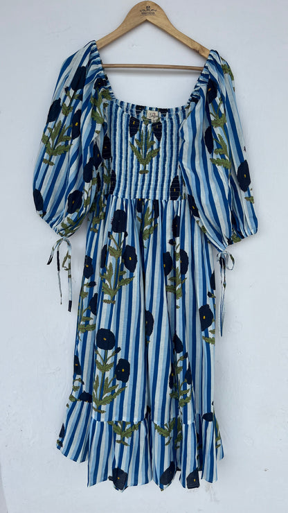 Blue Floral Boho Summer Maxi Dress