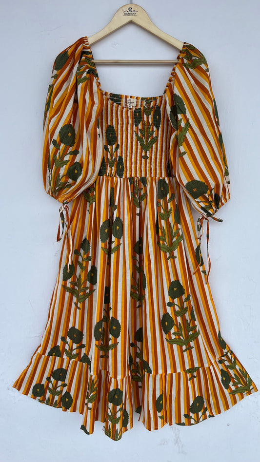 Yellow Floral Boho Shirred Maxi Dress