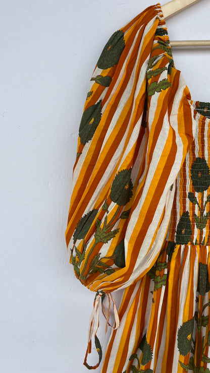 Yellow Floral Boho Shirred Maxi Dress