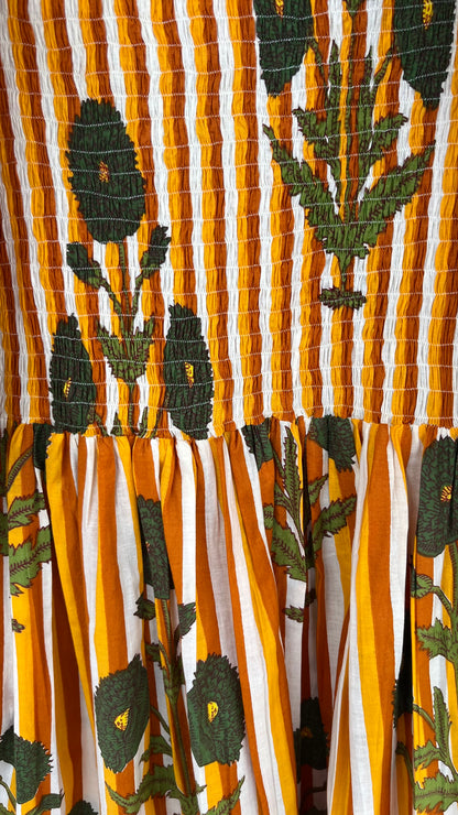 Yellow Floral Boho Shirred Maxi Dress