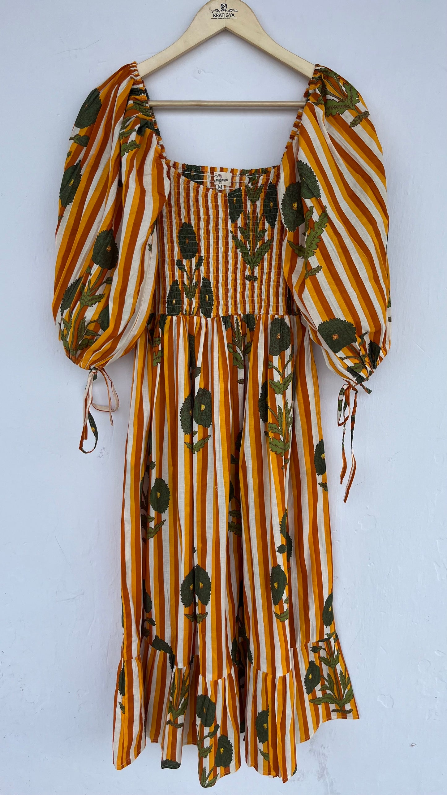 Yellow Floral Boho Shirred Maxi Dress