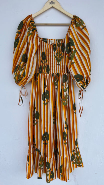 Yellow Floral Boho Shirred Maxi Dress