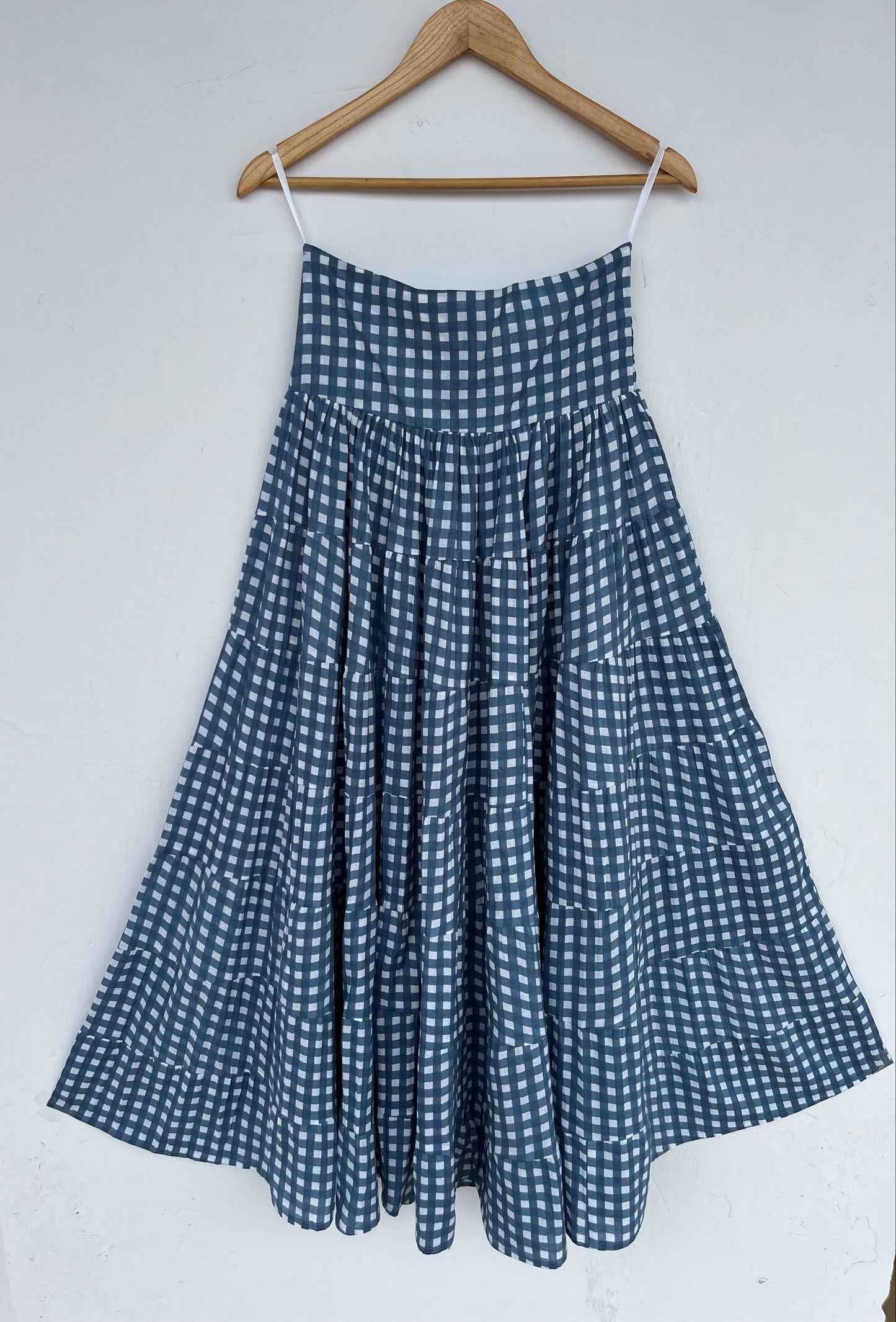 Blue & White Gingham Cotton Tiered Maxi Skirt for Women | Summer Boho Wear
