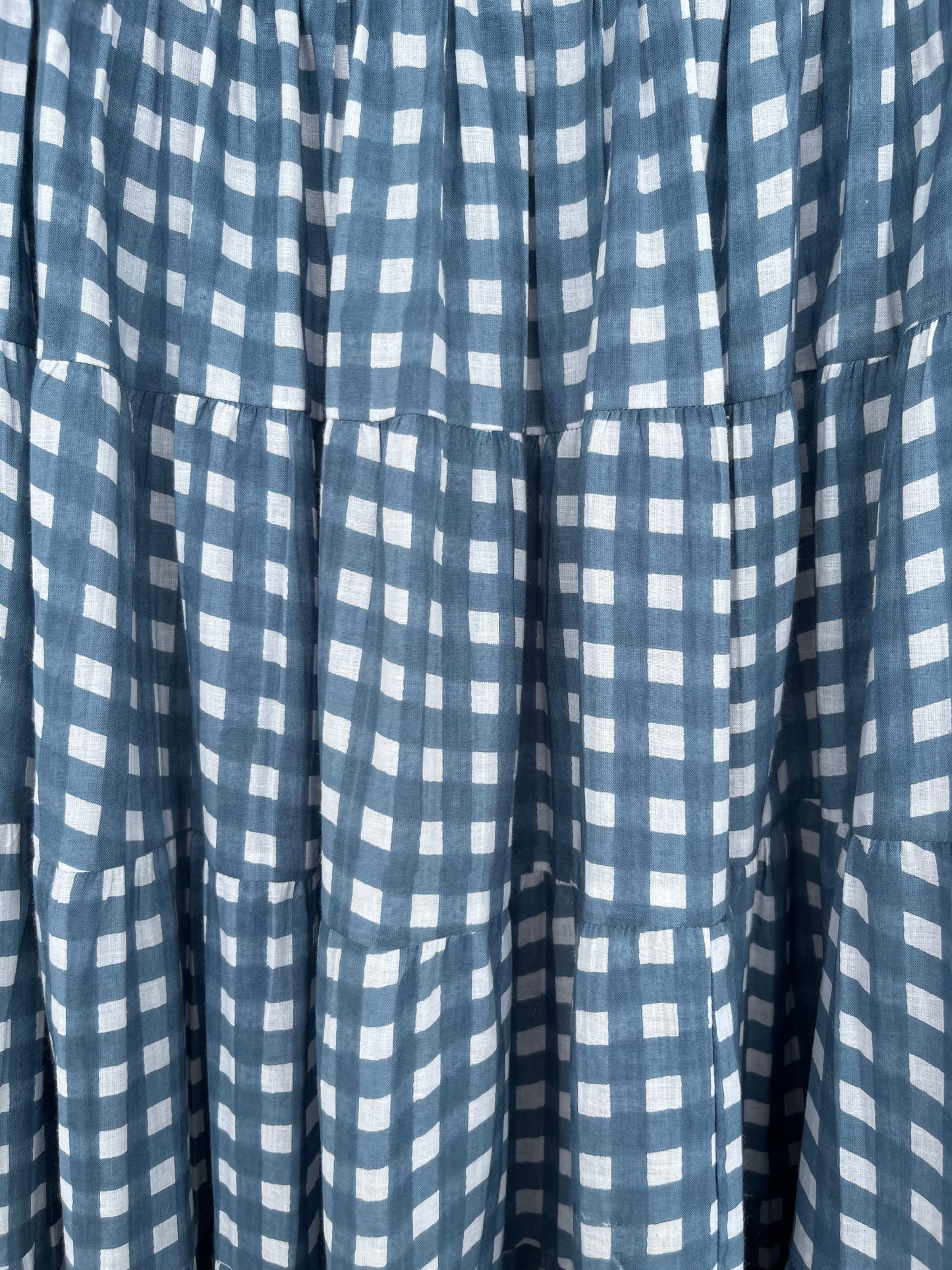 Blue & White Gingham Cotton Tiered Maxi Skirt for Women | Summer Boho Wear