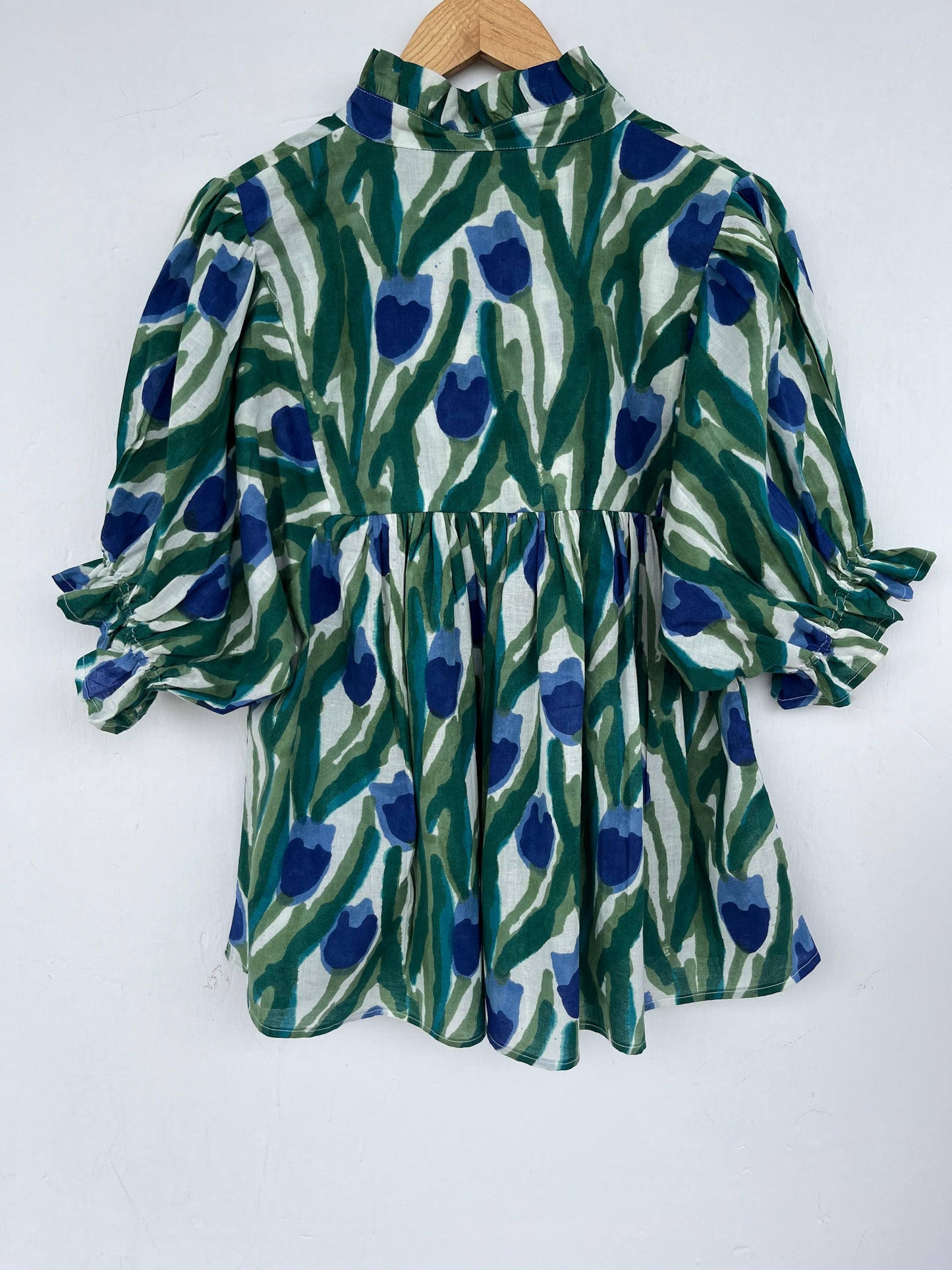 Green Blue Floral Cotton Tunic Top | Hand Block Print Boho Blouse | Relaxed Fit Summer Top | Sustainable Everyday Wear