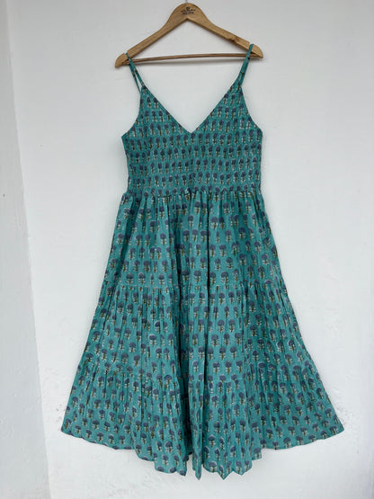 Cotton Bohemian Dress, Sleeveless Deep V Neck Cotton Maxi, Floral Dress, Smocked Dress