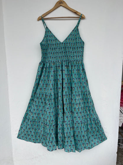 Cotton Bohemian Dress, Sleeveless Deep V Neck Cotton Maxi, Floral Dress, Smocked Dress