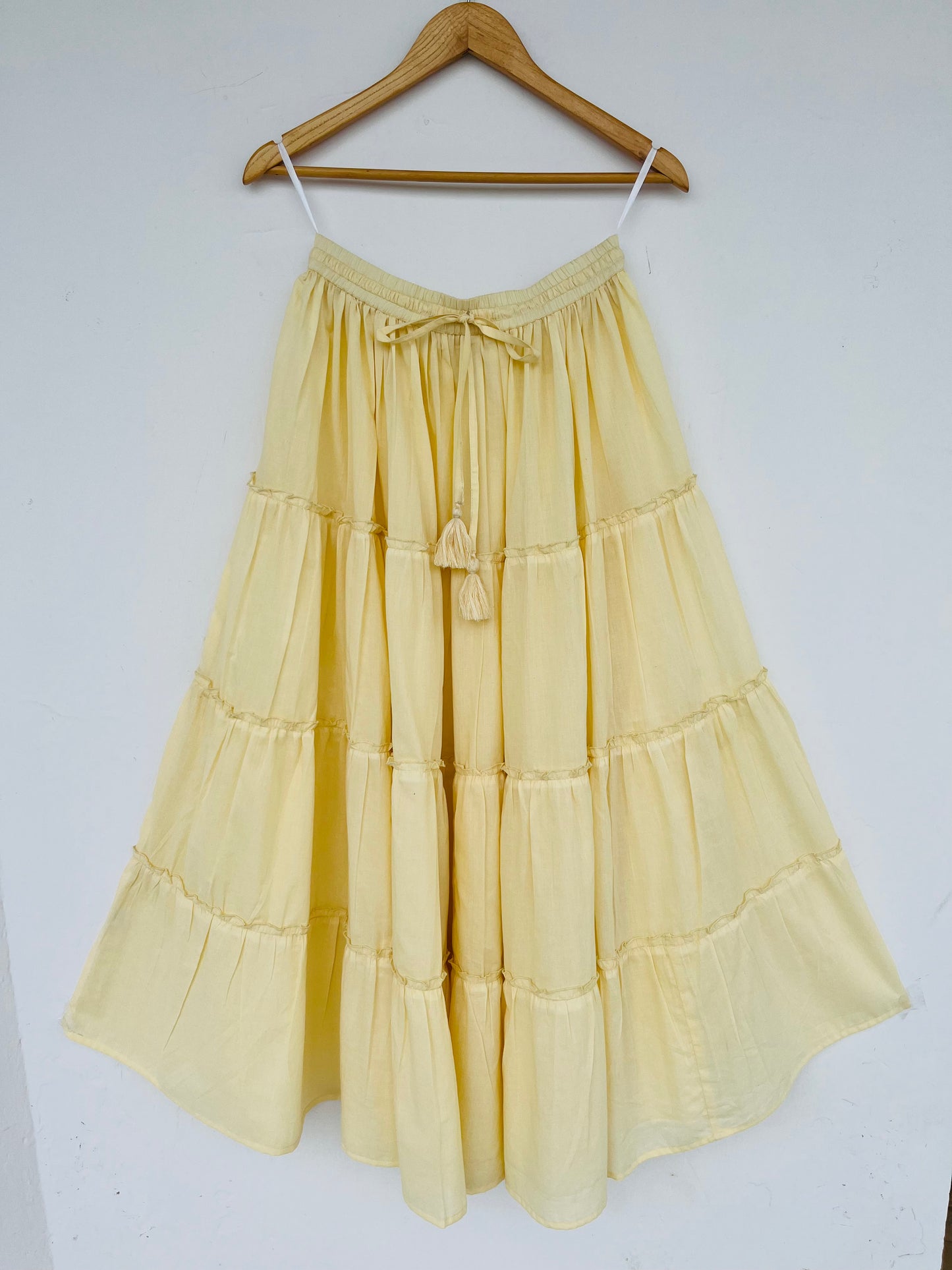 Cotton Tiered Maxi Skirt for Women – Casual Drawstring Summer Skirt