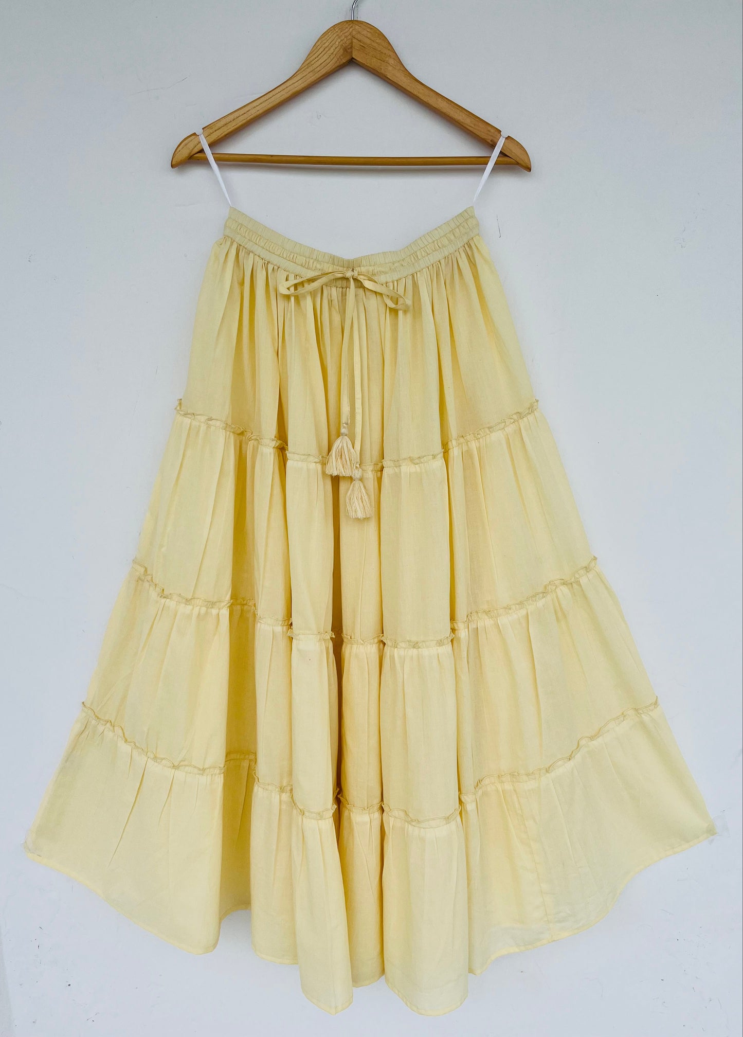 Cotton Tiered Maxi Skirt for Women – Casual Drawstring Summer Skirt