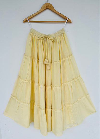 Cotton Tiered Maxi Skirt for Women – Casual Drawstring Summer Skirt