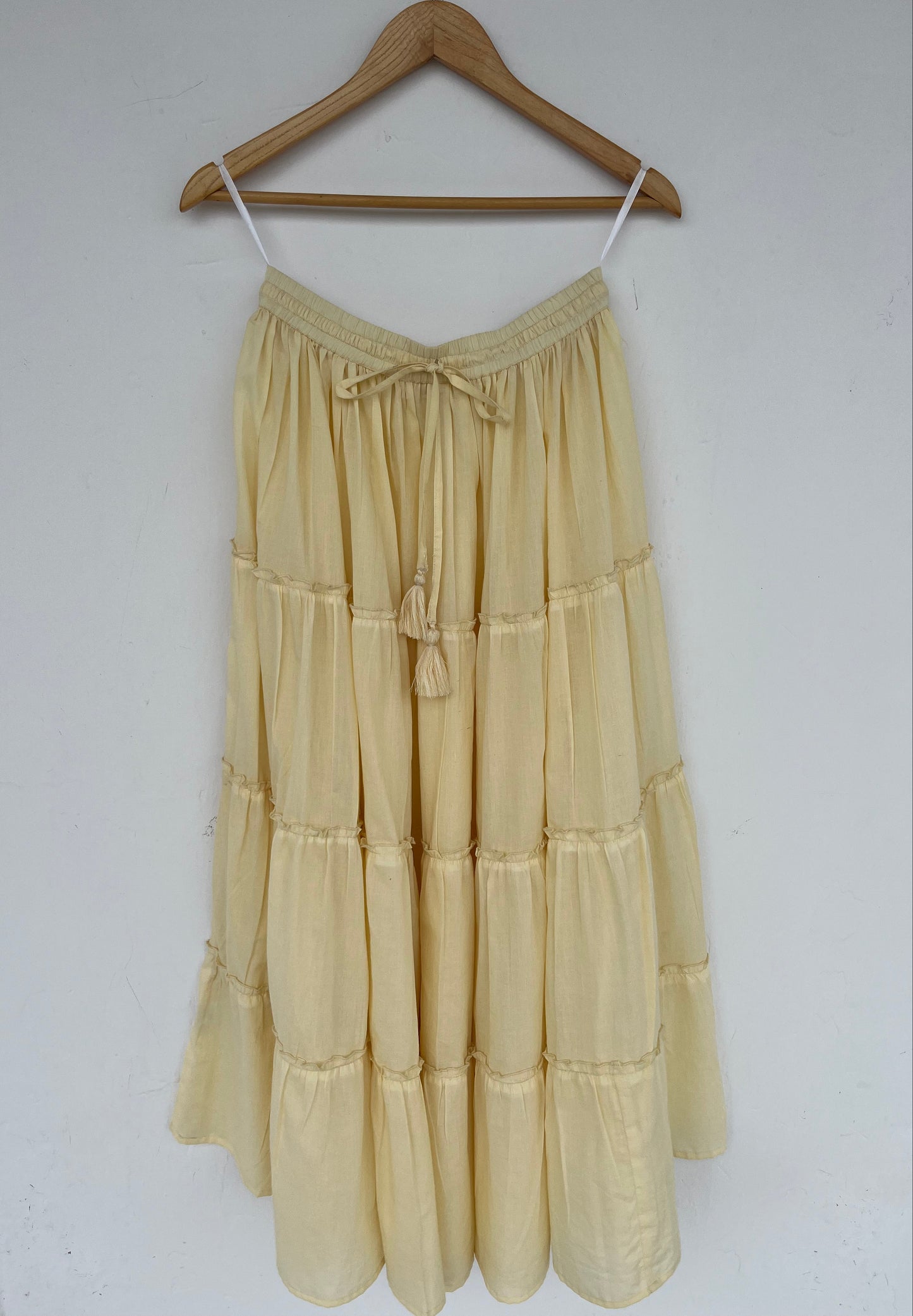 Cotton Tiered Maxi Skirt for Women – Casual Drawstring Summer Skirt