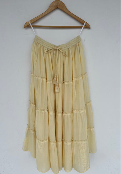 Cotton Tiered Maxi Skirt for Women – Casual Drawstring Summer Skirt