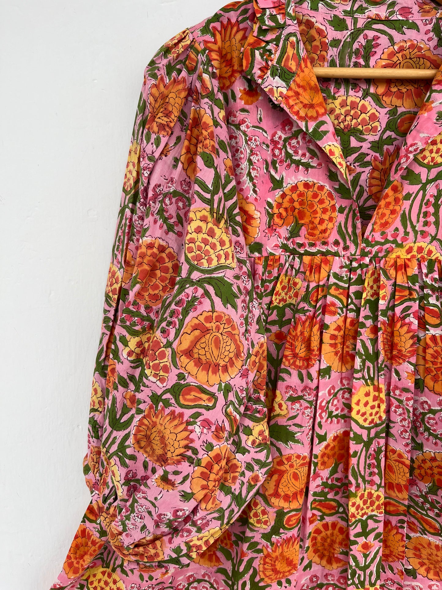 Pink Floral Cotton Mini Dress for Women – Long Sleeve Boho Summer Dress