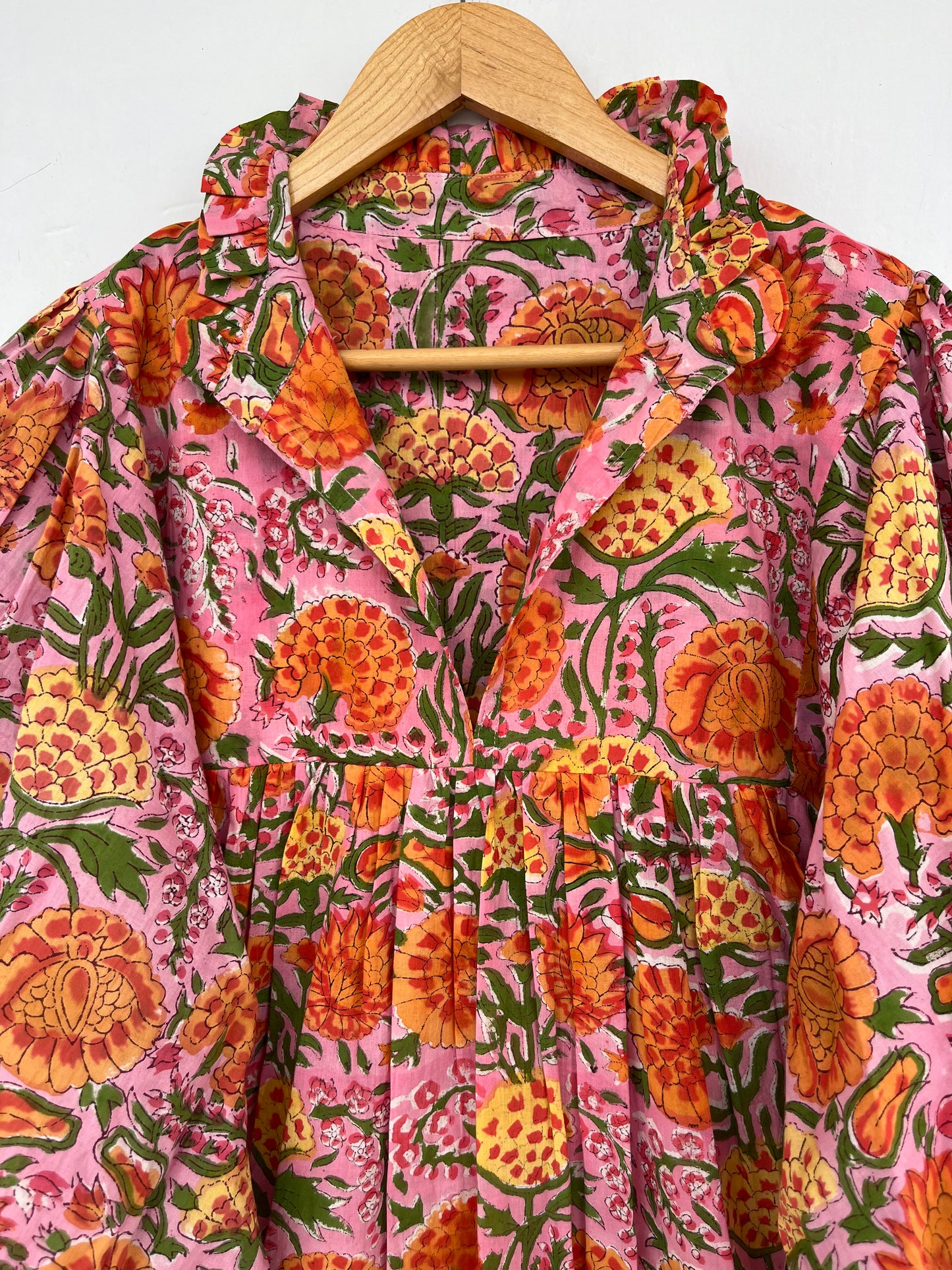 Pink Floral Cotton Mini Dress for Women – Long Sleeve Boho Summer Dress