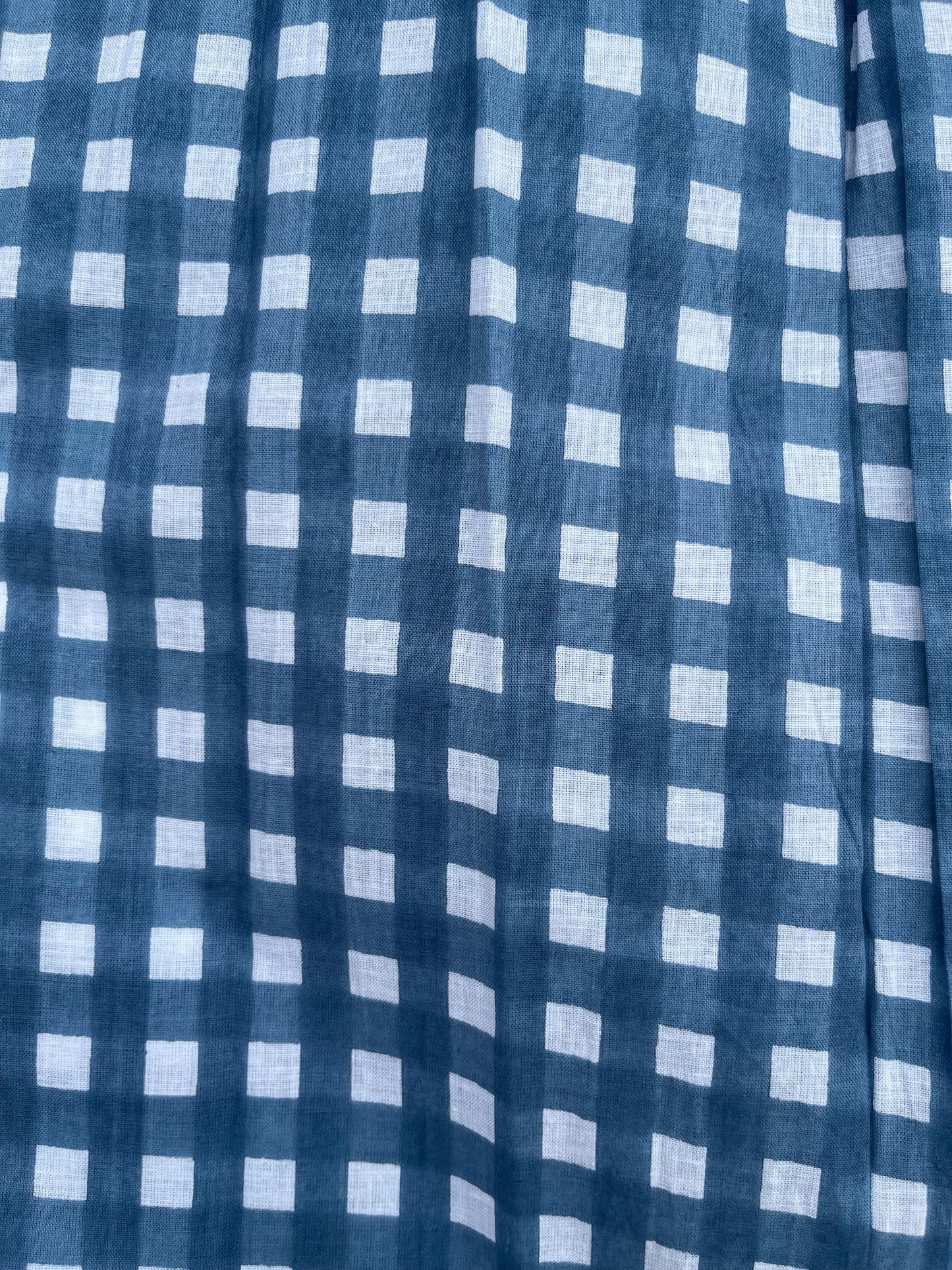 Women’s Blue White Gingham Cotton Dress | Long Sleeve Boho Dress