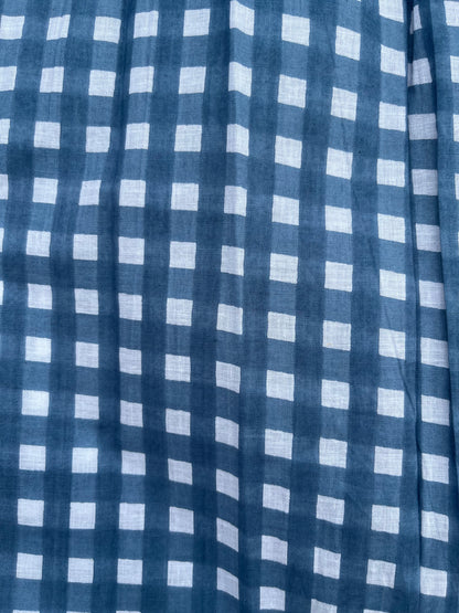 Women’s Blue White Gingham Cotton Dress | Long Sleeve Boho Dress