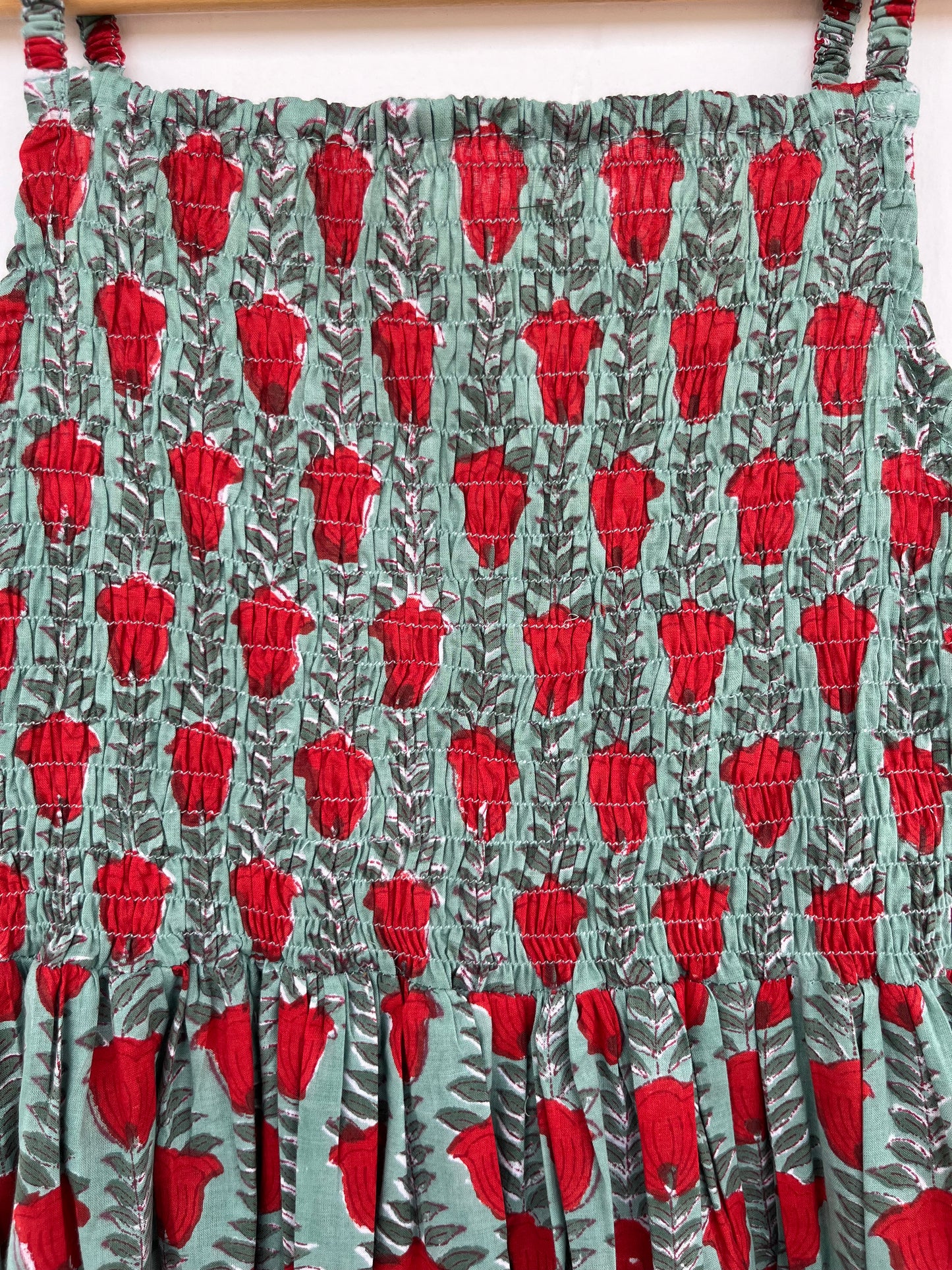 Green Floral Cotton Smocked Sleeveless Boho Summer Dress