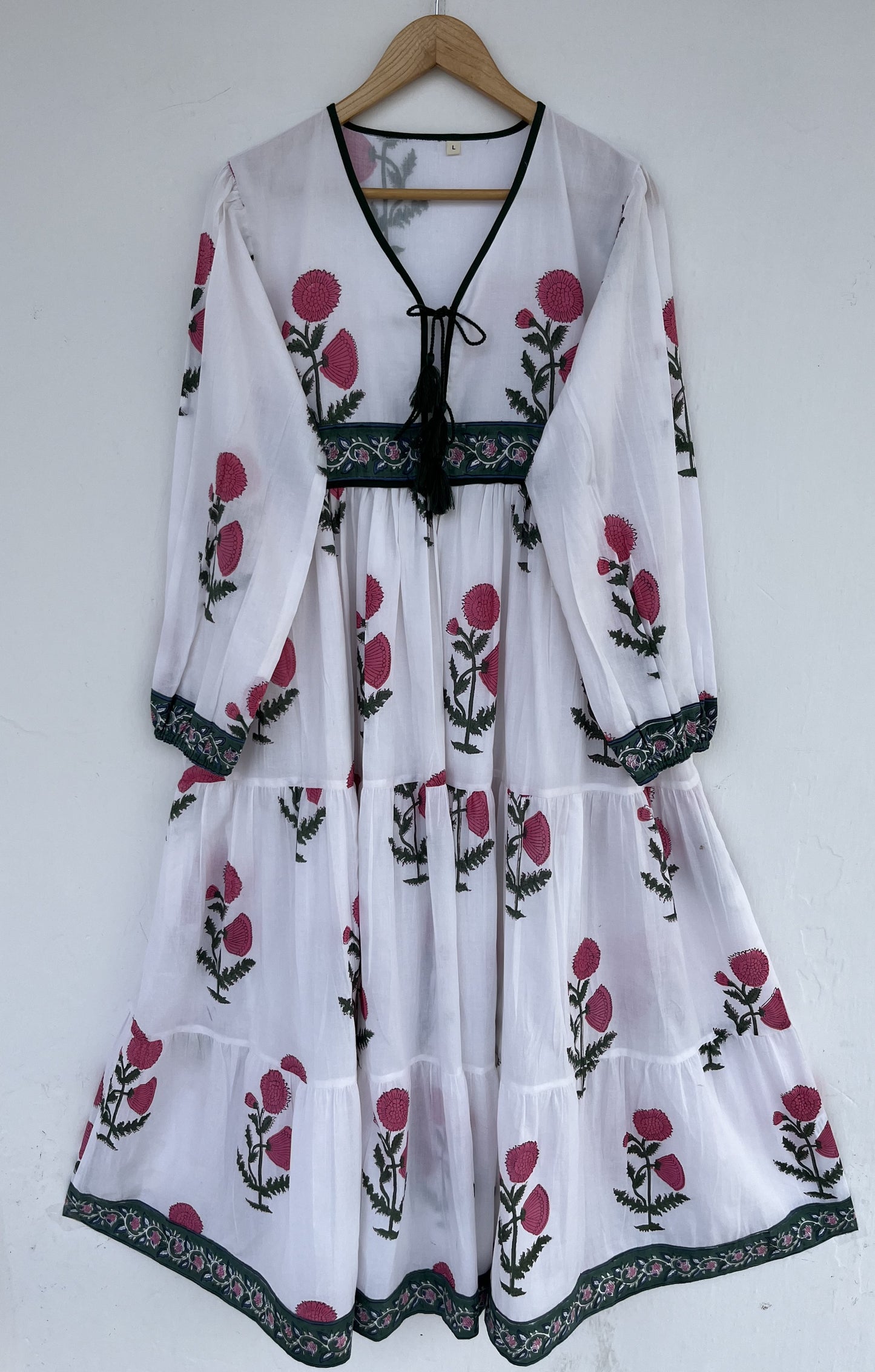 White Floral Cotton Maxi Dress for Women | Boho Handmade Dress