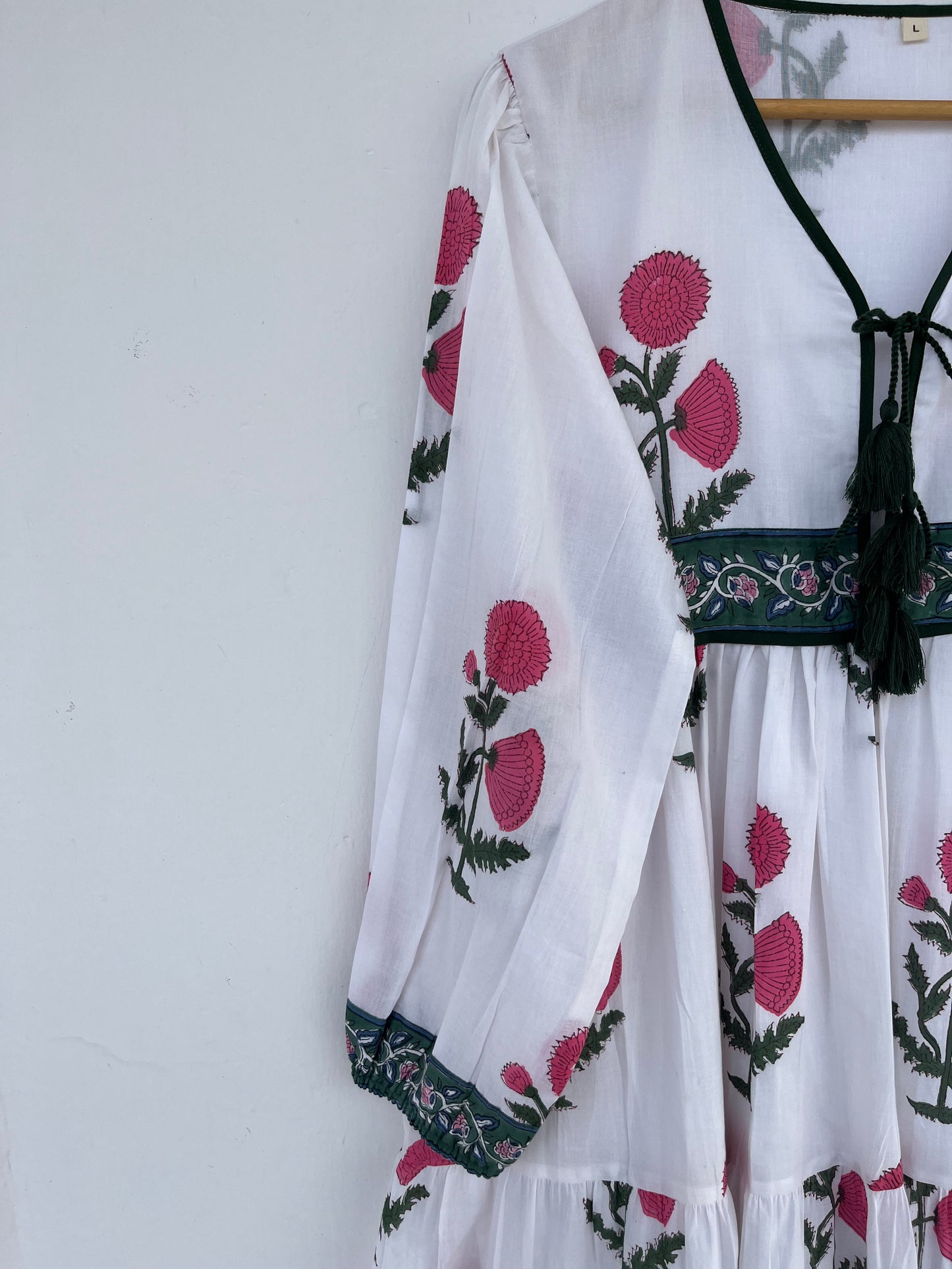 White Floral Cotton Maxi Dress for Women | Boho Handmade Dress