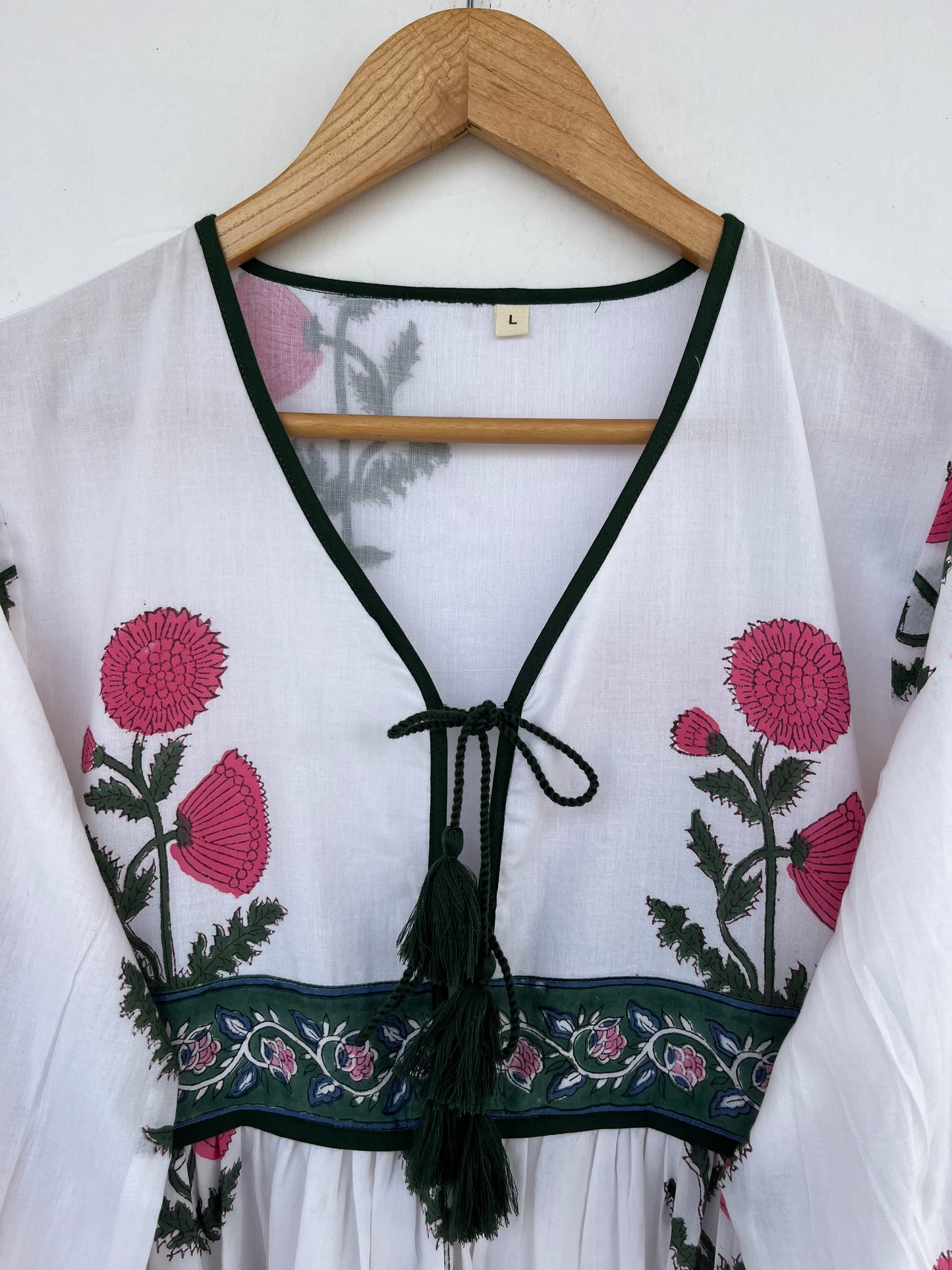 White Floral Cotton Maxi Dress for Women | Boho Handmade Dress