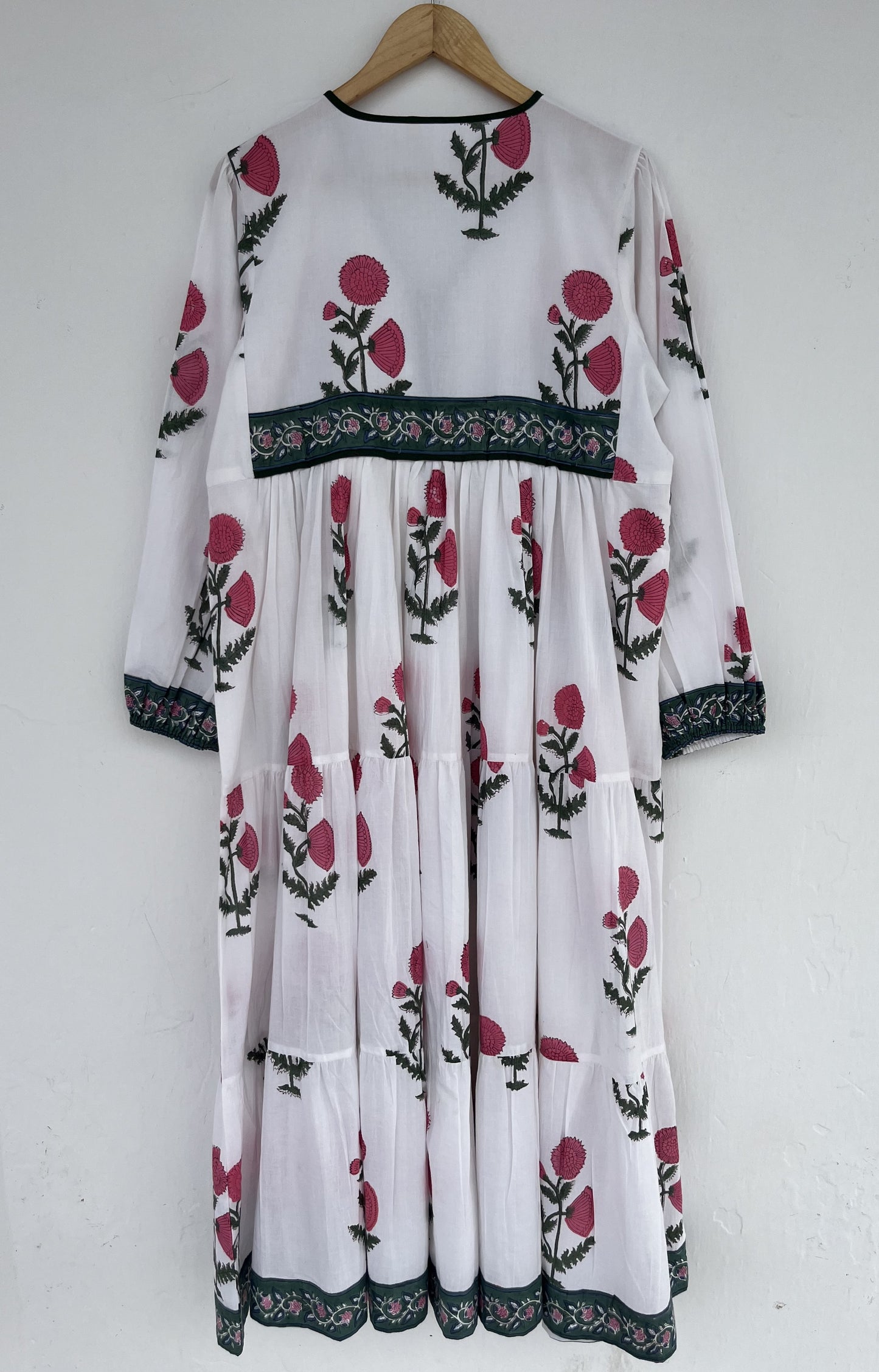 White Floral Cotton Maxi Dress for Women | Boho Handmade Dress
