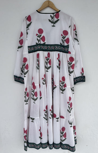 White Floral Cotton Maxi Dress for Women | Boho Handmade Dress