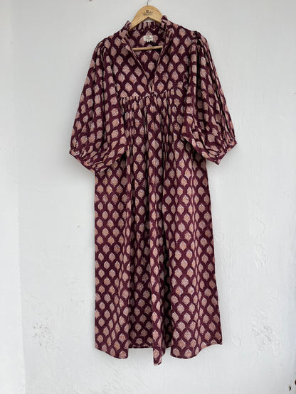 Bohemian Long Cotton Maxi, Frill Collar Maxi Dress