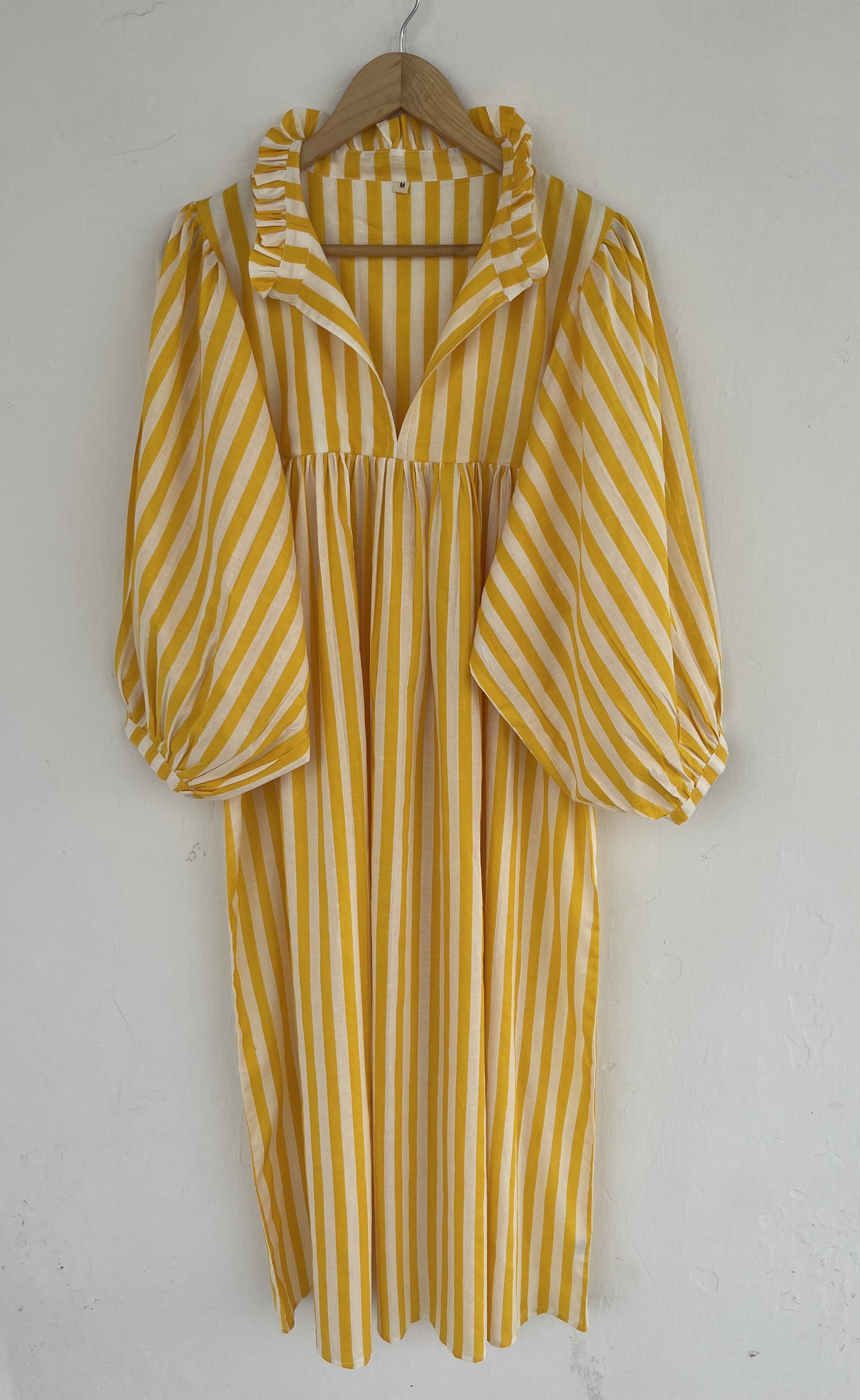 Yellow White Stripe Long Cotton Summer Maxi Dress | Ladies Casual Wear