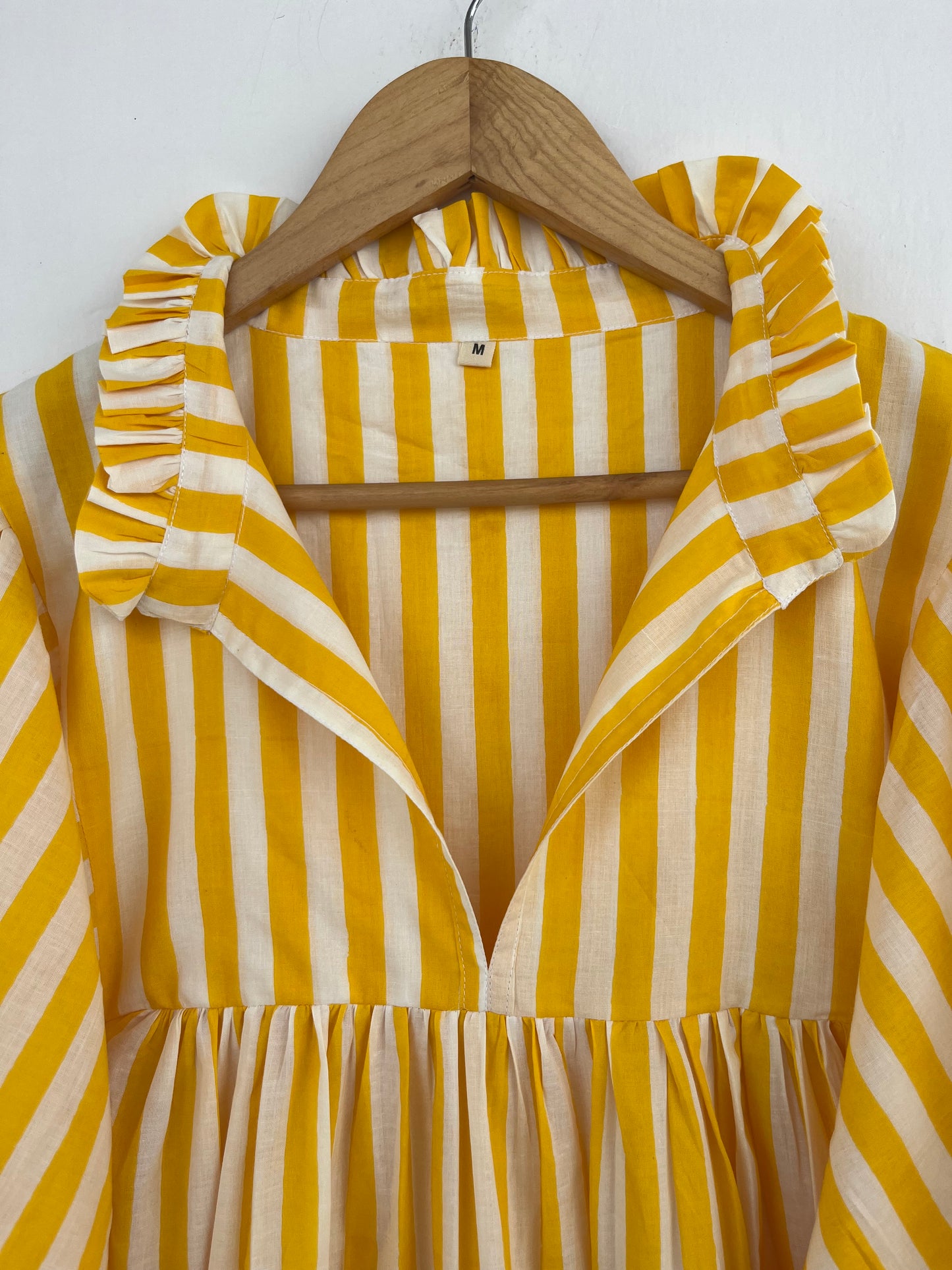 Yellow White Stripe Long Cotton Summer Maxi Dress | Ladies Casual Wear