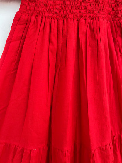 Red Cotton Smocked Maxi Dress, Vintage Bobbin Dress