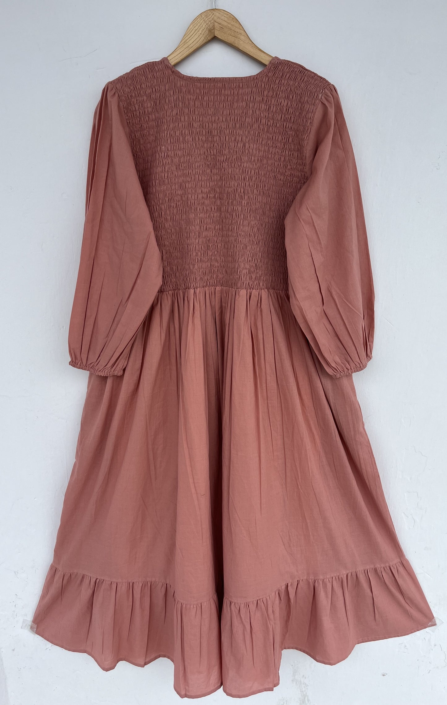 Long Sleeve Shirred Summer Cotton Maxi Dress | Bridesmaid Dresses