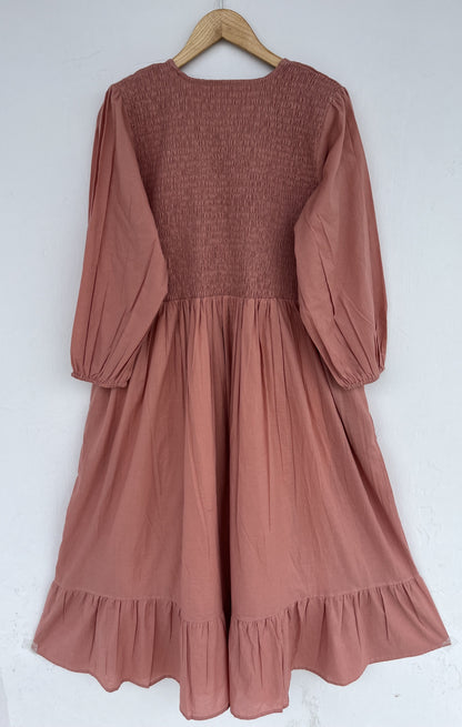 Long Sleeve Shirred Summer Cotton Maxi Dress | Bridesmaid Dresses