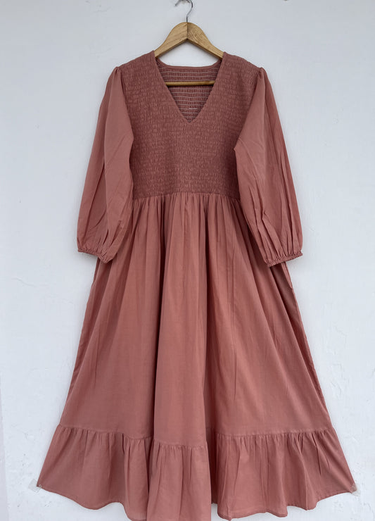 Long Sleeve Shirred Summer Cotton Maxi Dress | Bridesmaid Dresses